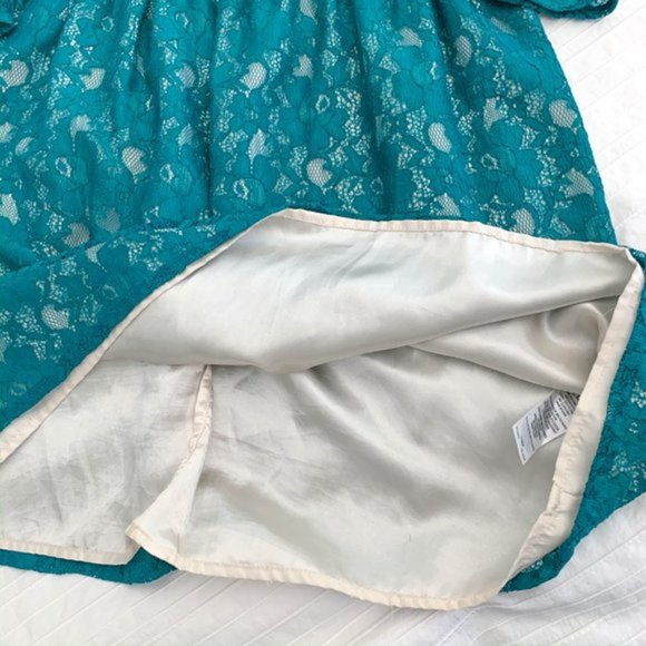 French Connection Teal Lace Long Sleeve Dress - Picture 10 of 14
